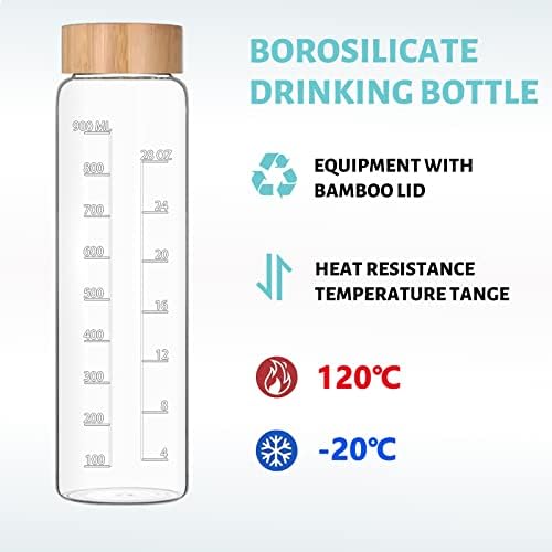 32 oz Glass Water Bottles, 1 L Drinking Bottle With Bamboo Lid