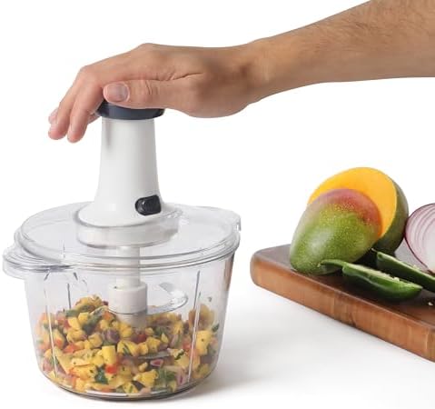 Calphalon Aero Food Chopper, Manual Vegetable Chopper with Container, Large-Capacity BPA-Free Chopping Bowl with Interchangeable Blades for Dicing, Slicing & Meal Prep by Calphalon
