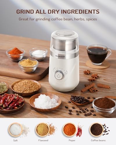 SHARDOR Electric Super Silent Blade Coffee Grinder, Timed Grind Control Rotary Knob, Adjustable Coarse to Fine for Coffee Beans, Spices & Herbs, with 1 Removable Stainless Steel Bowl, Cream - Image 4