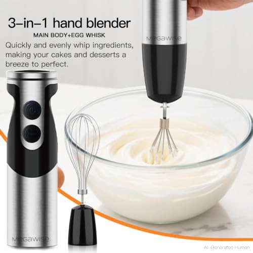 High-Power Hand Blender – 400W Max Power with Versatile 3-in-1 Attachments (Blending Shaft, Whisk, Chopper); Ergonomic Design with Adjustable Speed Control; Easy to Clean and Maintain (Black)