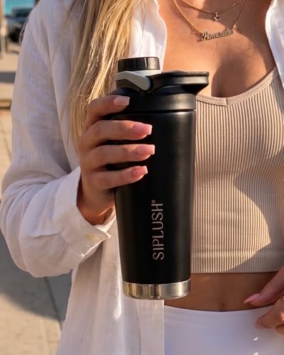 Protein Shaker Bottle 24oz, Insulated, Onyx Silver, Mirror-Finish - Image 2