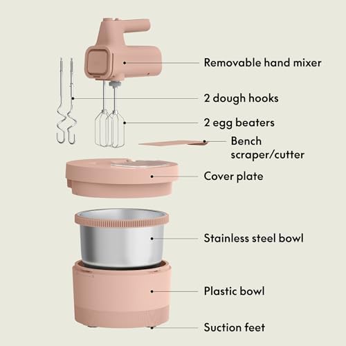 bella 3.5 Qt Hand & Stand Mixer, 2 in 1 Electric Mixer with Bowl, Dough Hook, Whisk & Egg Beater, Multifunctional Handheld Mixer for Baking, 200 Watt, Blossom - Image 2