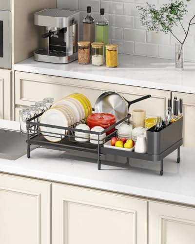 Extendable Dish Drying Rack for Kitchen Counter, Black