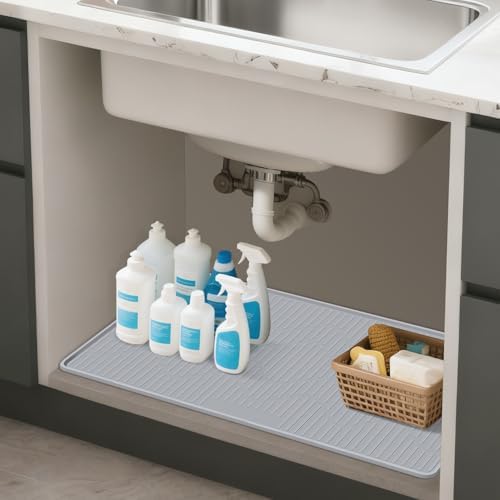 Under Sink Waterproof Mat 32" x 22", Silicone Sink Mat, Drak Gray