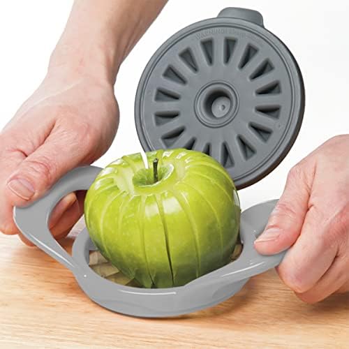 PrepWorks by Dishwasher Safe 16-Slice Thin Apple Slicer and Corer with Attached Safety Cover (Grey)