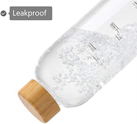 32 oz Glass Water Bottle with Time Marker Bamboo Lid Neoprene Sleeve for to Go Travel Gym Home Reusable Eco Friendly Bpa Free (Gray)