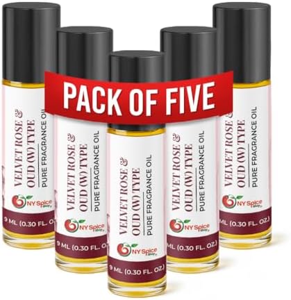 NY Spice Shop Velvet Rose & Oud W Type Musk Fragrance – Pack of 5 Velvet Roses Musk & Unisex Musky Scent – Rich Floral Aroma with Warm Wood Accord – Traditional Arabian Scent for Rose Lovers by NYSpiceShop