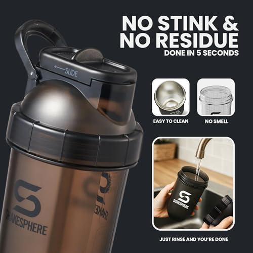 SHAKESPHERE Protein Shaker Bottle with Straw 13.5oz BPA-Free Tritan, Black - Image 7