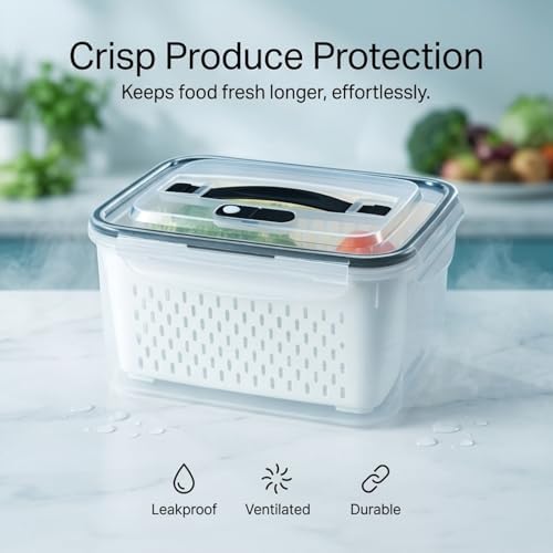 4Pcs Fridge Produce Storage Bins, Airtight Containers w/ Colander Vent