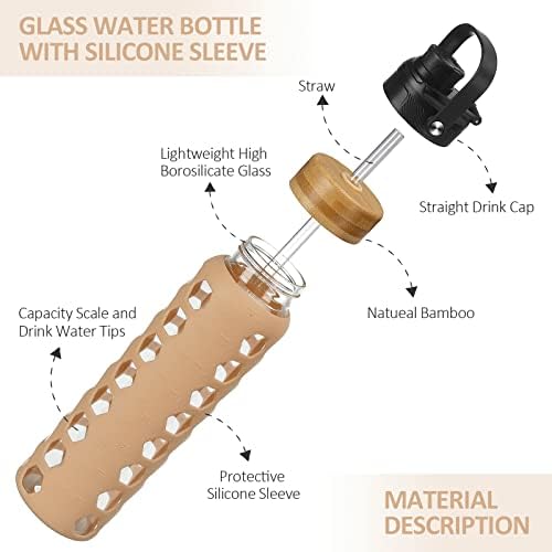 Glass Water Bottle, 32oz, Amber