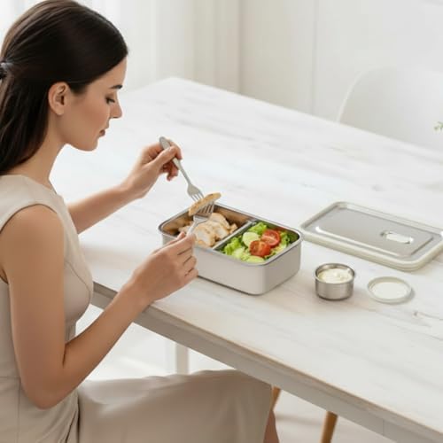 Leak proof Stainless Steel 42 OZ Bento Box Adult, Metal Lunch Container