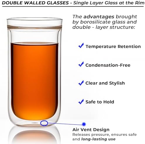 16oz Double Walled Glass Coffee Cups Set of 2, Insulated Tumblers