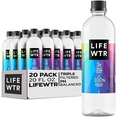 Premium Purified Water, pH Balanced with Electrolytes, 100% recycled plastic bottles, 20 Fl Oz (Pack of 20)