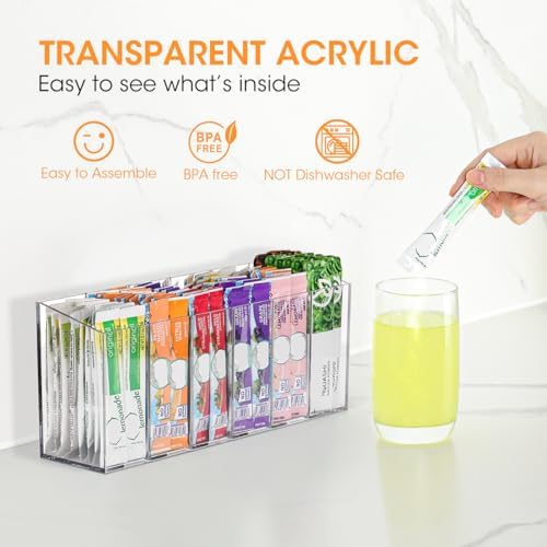 Drink Packet Organizer, Mountable Water Packet Organization Holder with Adhesive & Magnetic Sticker, Pantry Organizers Kitchen Storage for Countertop Table Fridge Cabinet