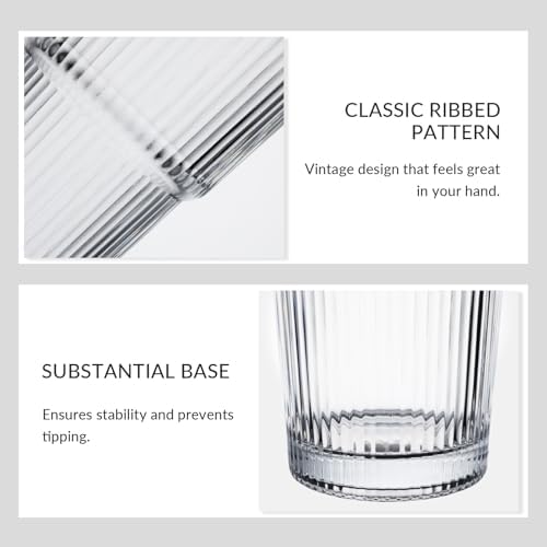 4 Pack Glass Cups with Lids and Straws, 20oz, Ribbed Pattern