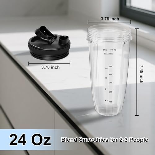Replacement 24oz Blender Cups with Lid for Ninja, 7 Fins Extractor Blade Compatible with Nutri Auto iQ BN401 BN751 BN801 BL642 BL456 BL480 Foodi SS401 SS101 NN100 NN210 NN102 BL2012 - Image 3