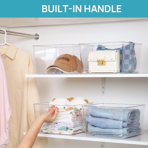 4 Pack Extra Large Clear Storage Bins, 11x11 Cube Organizer