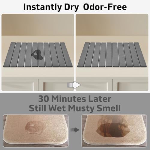 Large Stone Dish Drying Mat for Kitchen Counter – 24"(L)×16 "(W) Foldable Super Absorbent Diatomaceous Earth Stone Dish/Bath Mat, Kitchen Counter Mat for Plate Rack, Cup, Match Any Countertop - Gray