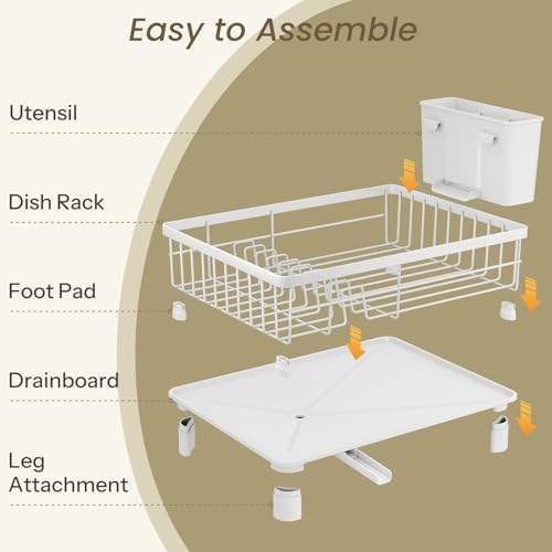 Dish Drying Rack for Small Kitchen Counter, 11" W x 15" L, White