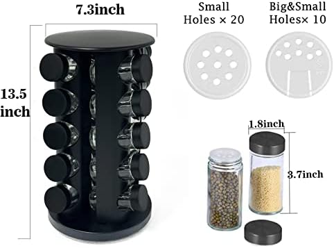Rotating Spice Rack Organizer, Revolving Spice Rack for Cabinet, Stainless Steel Spice Organizer with Jars(20-Jar) Black