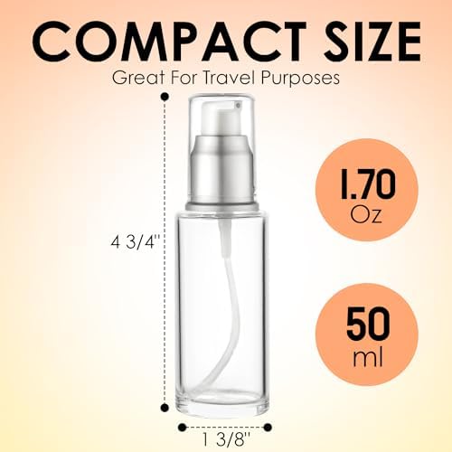 VitalUp Clear Glass Pump Bottle (4-Pack) 1.7 Oz 50ml - Refillable, Lotion - Image 3