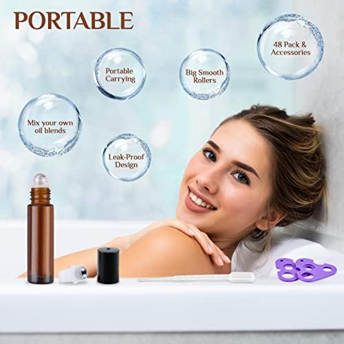 Hoa Kinh 10ml 24Pack Roller Bottles for Essential Oils Amber Roller Bottle - Image 3