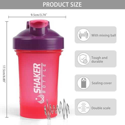 400ml Protein Shaker Bottle,Gym Small Shakes Cup with Mixing Ball - Image 2