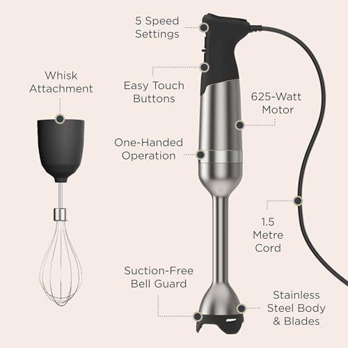 Vitamix 5-Speed Immersion Blender 3-Piece Bundle, Stainless Steel/Black