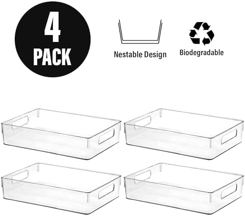 Clear Plastic Storage Bins, Pantry Organizers and Storage, Kitchen Organization and Storage Containers Bins for Organizing, Fridge, Freezer, Bathroom, Pantries, Medicine Cabinet Organizer Bin