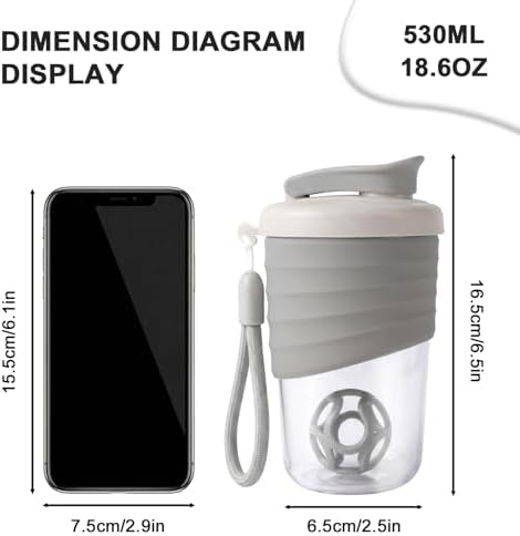 X SIM FITNESSX 530ML Protein Shaker Bottle, Small Portable Mixer Cup, BPA Free (Gray) - Image 3