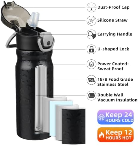 BJPKPK 18 oz Water Bottle with Straw & Handle, Insulated Stainless Flask - Image 2