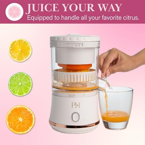 Paris Hilton Electric Citrus Juicer, Mini Portable Cordless Juicer with USB Rechargeable Base, One-Touch Button, Compact Lemon, Lime and Orange Juicer, White - Image 2