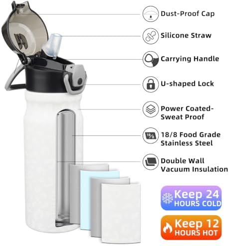 BJPKPK 18 oz Water Bottle with Straw & Handle, Insulated Stainless Flask - Image 2