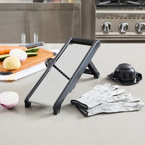 Restaurantware Stainless Steel Adjustable Mandoline Slicer, Gloves, 1 Count - Image 3