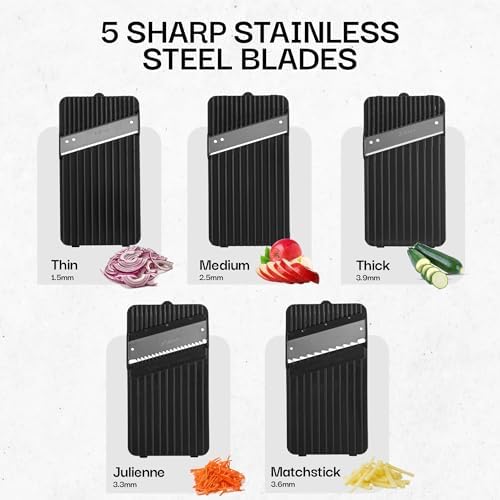 EMSON Safe Mandoline Slicer for Kitchen, All in 1 Potato Slicer Vegetable Slicer Food Slicer Vegetable Cutter, Mandolin Slicer for Veggies and More with 5 Blades and Storage Container - Image 3