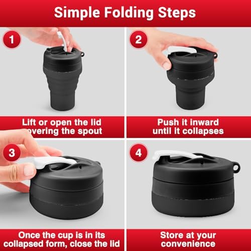 Collapsible Protein Shaker Bottle: 20 Oz Travel-Friendly Shaker Cup, Black - Image 4