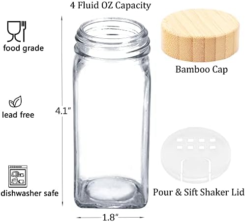 48 Pcs 4 oz Glass Spice Jars with 806 Spice Labels, Bamboo Lids