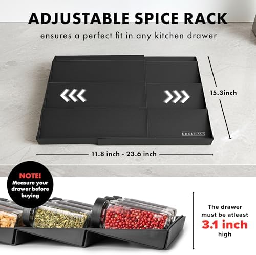 Spice Drawer Organizer, Expandable Spice Rack for Drawer Black