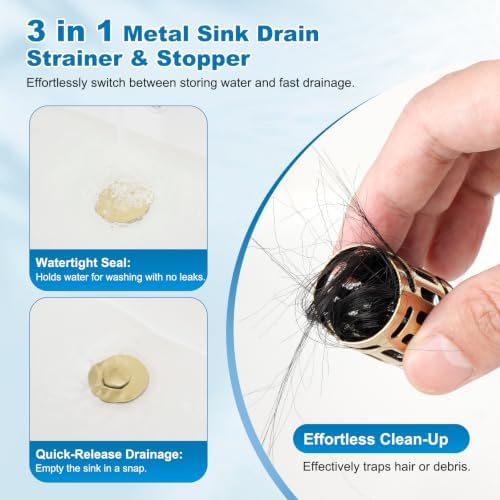 Universal Bathroom Sink Drain Strainer, 3 in 1 Pop Up Stopper