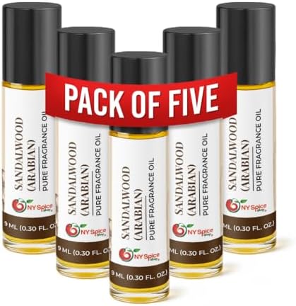 NY Spice Shop Arabian Sandalwood Fragrance – Pack of 5 Sandalwood Oil Perfume & Unisex Scent – Oriental Musk Aroma with Warm Wood Accord –Traditional Arabian by NYSpiceShop