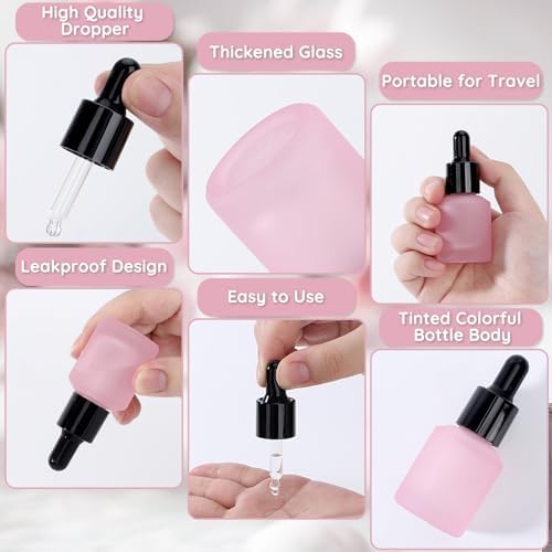 Segbeauty 0.5oz Frosted Glass Bottle with Dropper for Essential Oils, 15ml Small Travel Glass Dropper Bottle Refillable, 4pcs Pink Empty Travel Size Bottles for Hair Oils Liquids with Transfer Tool - Image 2