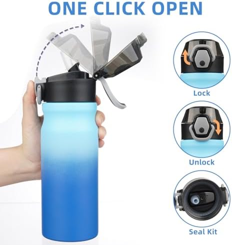 BJPKPK 18 oz Water Bottle with Straw & Handle, Insulated Stainless Flask - Image 3