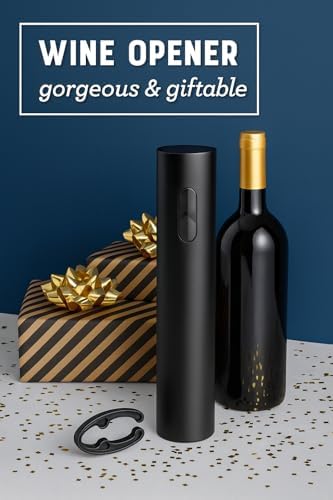 5 in 1 AA Battery Operated Electric Wine Opener Set – Automatic Wine Bottle Opener with Storage Base, Vacuum Stopper, Foil Cutter & Aerator Pourer and Easy Cork Removal