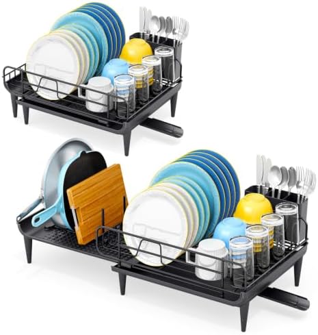 Large Expandable Dish Drying Rack for Kitchen Counter, Black