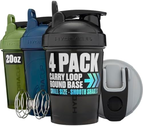 Hydra Cup 4 Pack 20oz Protein Shaker Bottles, Barbell Blender Wire Mixer by Hydracup