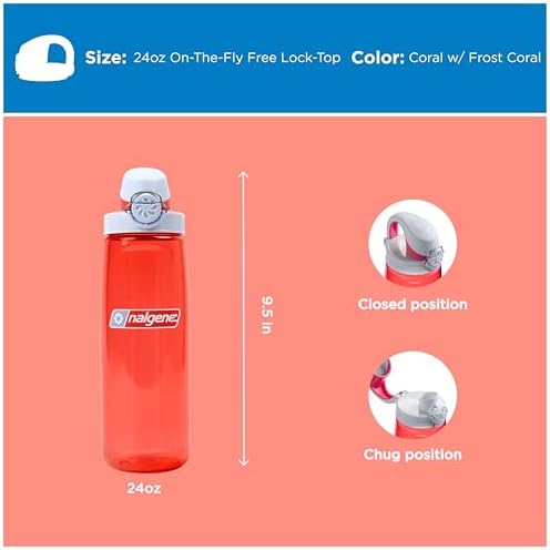 Nalgene 24 oz On The Fly Lock-Top Water Bottle, Coral w/Frost Coral - Image 5