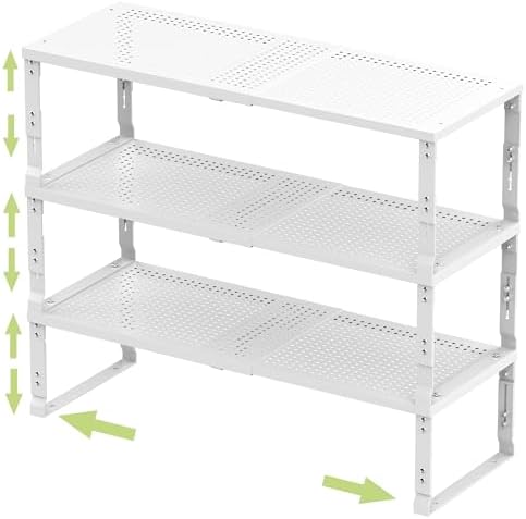 Adjustable Expanable Stackable Spice Rack Shelf Pantry Storage Organizer for Kitchen Cabinet,Countertop,Bathroom and More.Space is no Longer Limited(3Packs/White/Medium)