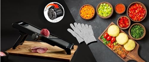 Adjustable Stainless Steel Mandoline Slicer for Kitchen – Sharp & Durable Vegetable and Fruit Cutter with Non-Slip Grip, Safety Gloves, Cleaning Brush – Easy-Clean & Dishwasher-Safe - Image 7