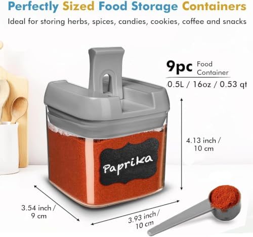 9PC (0.5L, 2.1 Cup, 17oz) Airtight Food Storage Containers + 9 Spoons