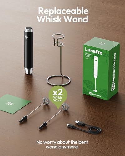 LunaFro Rechargeable Milk Frother, Stand & 2 Detachable Whisk